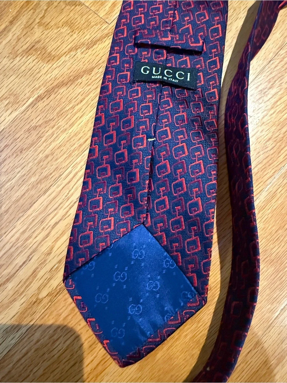 Gucci Vintage Navy and Red Geometric Silk Tie